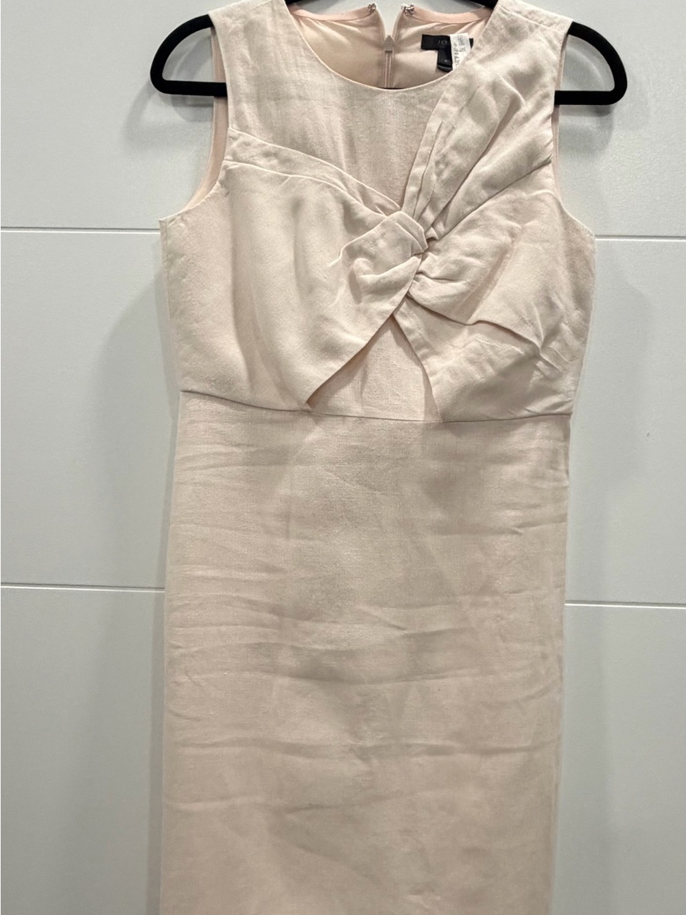 Sleeveless Light Blush Twist-Front Linen Dress